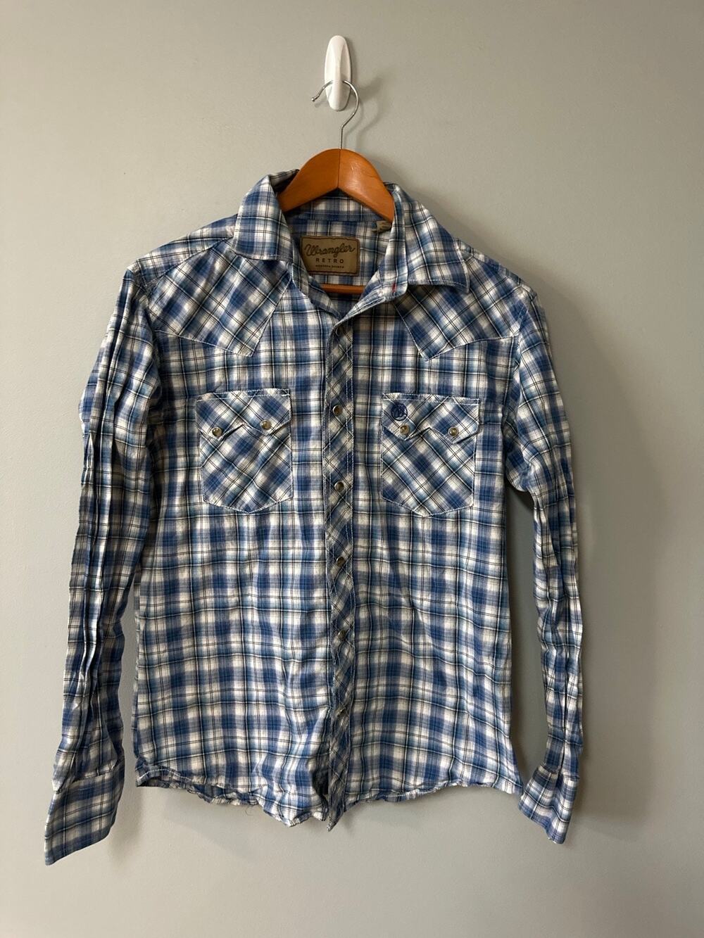 Wrangler Blue Plaid Western Shirt - Men's Long Sleeve